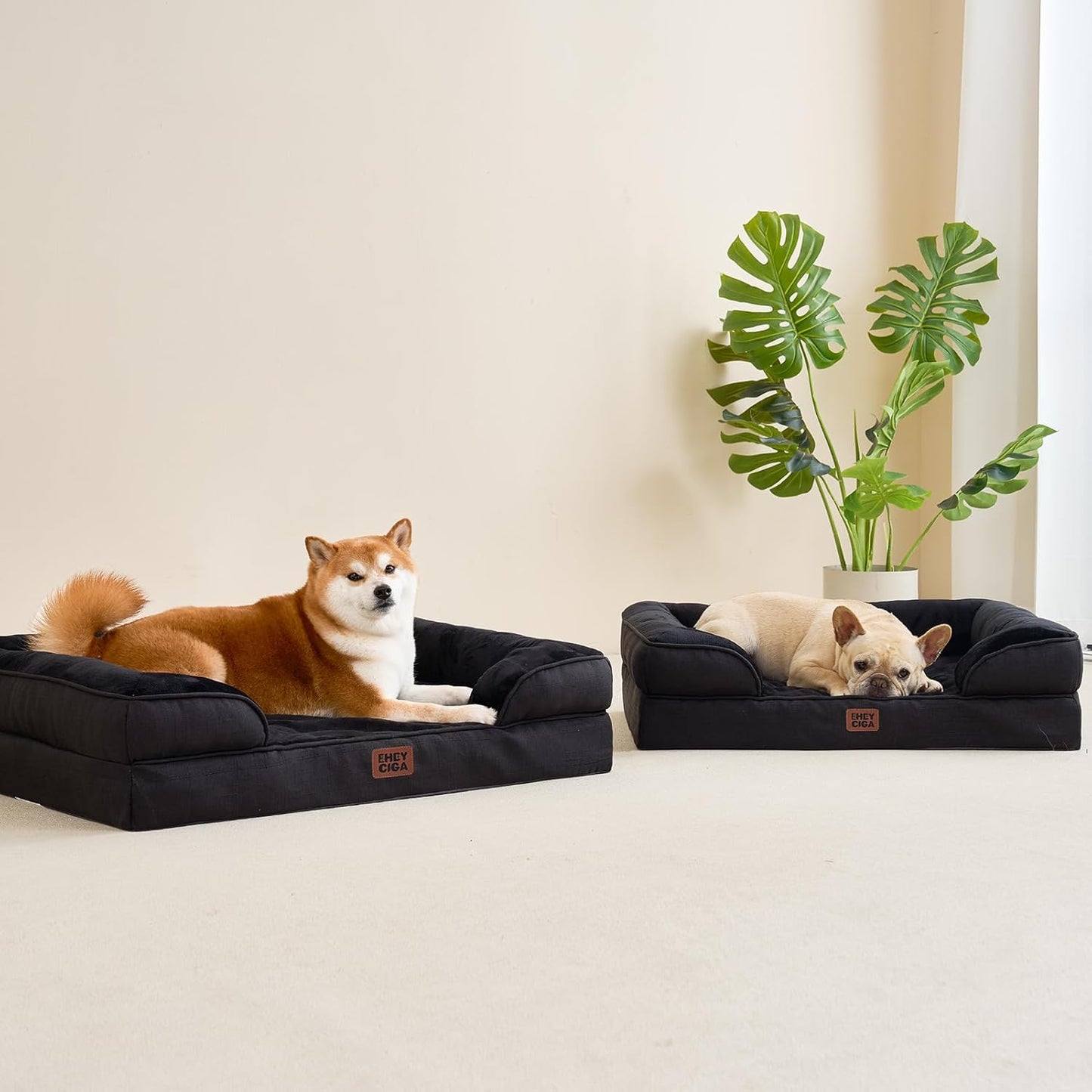 EHEYCIGA 犬 ベッド 冬 ペットベッド 防水 猫 ベッド 洗える 犬用 クッション 高反発 取り外せるカバー 滑り止め オールシーズン 小型犬 中型犬