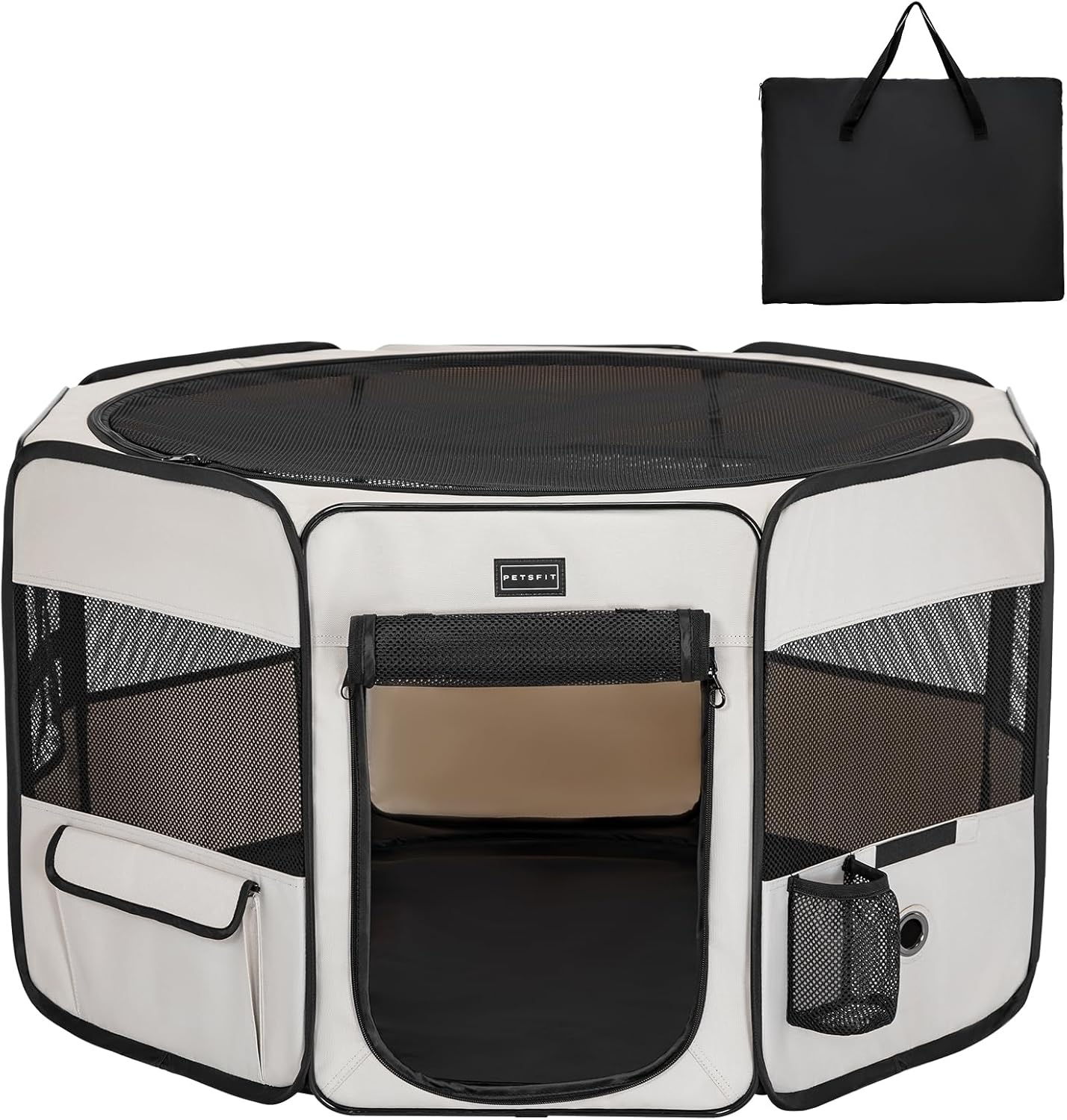 petsfit ペットサークル 折りたたみ 軽量 八角形 収納バッグ付き メッシュトップ 飛び出し防止設計 しっかり 室内 屋外 キャンプ 旅行 猫 犬 洗える 多用途