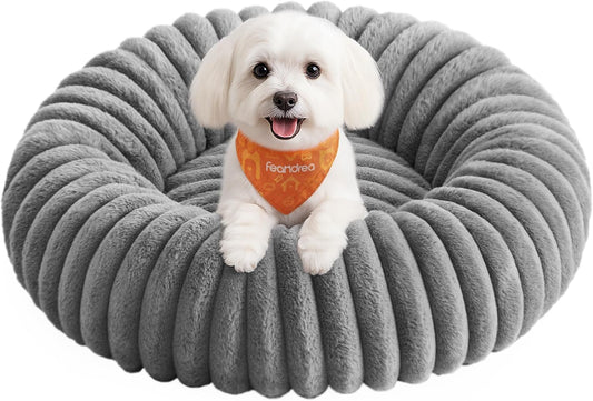 FEANDREA ペットベッド 直径50cm 小型犬 猫用 洗える ソフトクッション 滑り止め加工 ダブグレー PGW301GD01