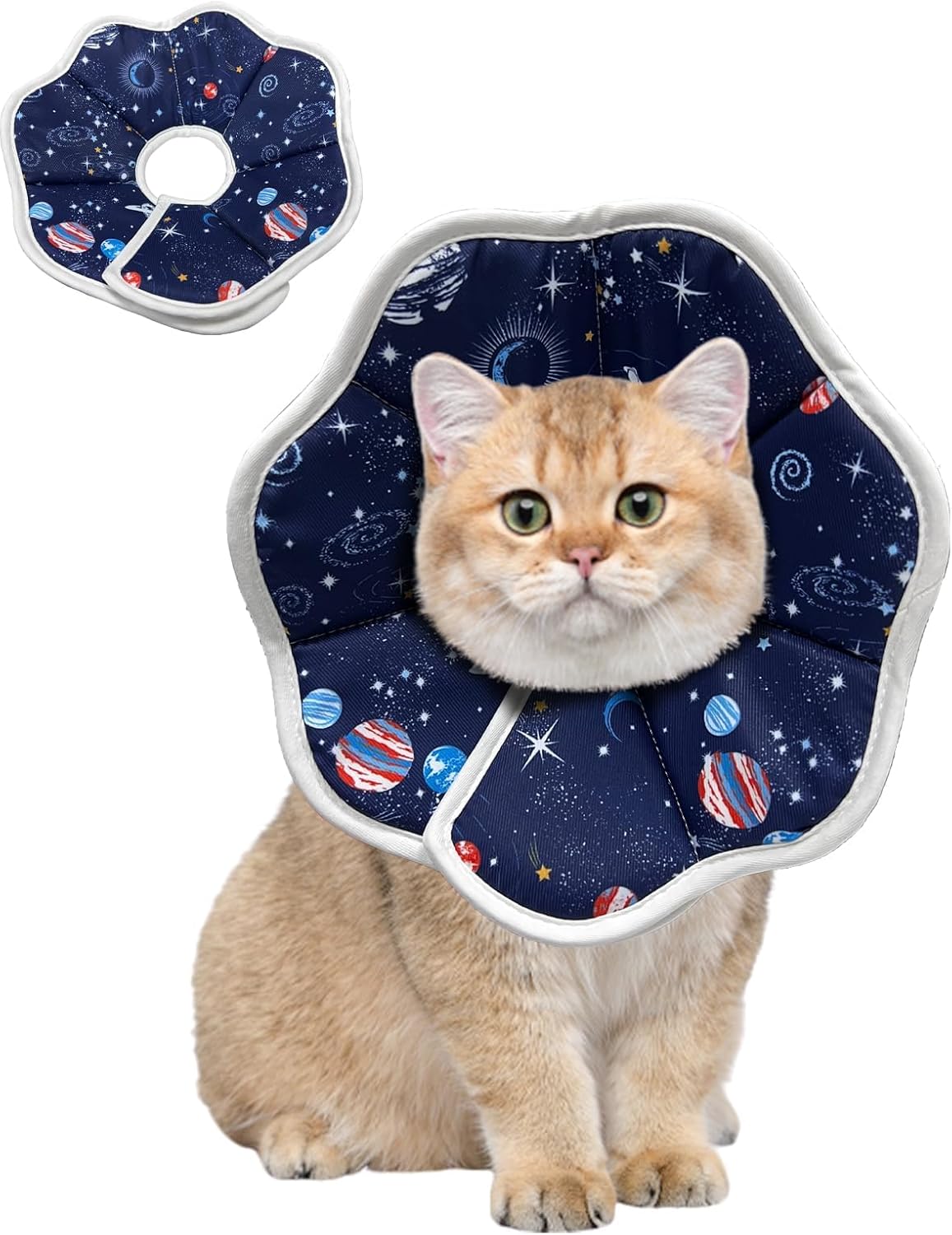 エリザベスカラー ソフトエリザベスカラー 小型犬用 猫用 ペット 軽量 ソフト 簡単装着 術後傷口保護 傷舐め防止 引っ掻き防止 (宇宙デザイン)
