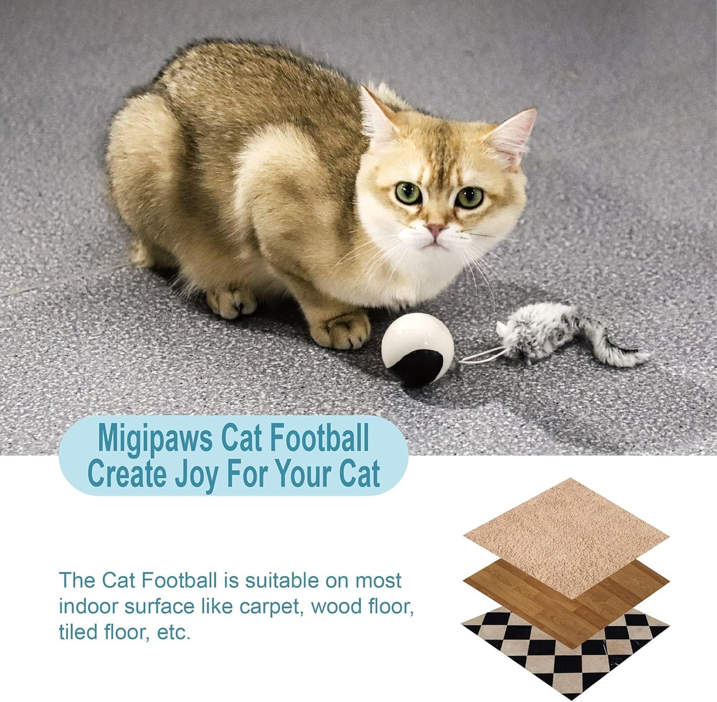 ミギポーズ(Migipaws) 猫 おもちゃ 自動 ねこのおもちゃ しっぽ付き 電動 人気 一人遊び ネコ 遊び道具 cat toy 室内用 猫運動不足解消グッズ 羽根とぬいぐるみ付き おいかけっボール(ホワイト)