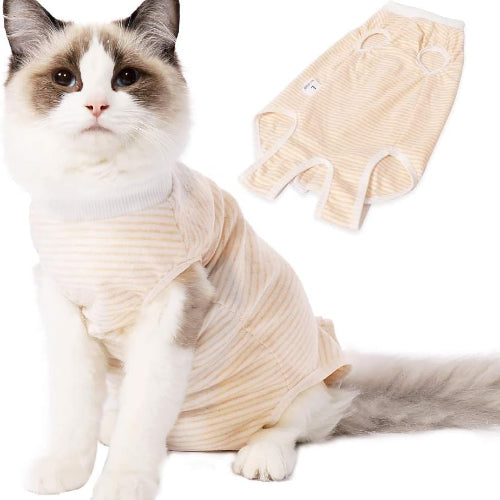 術後服 猫用 ペット術後ウェア 介護服 皮膚保護 不妊手術 傷口保護 避妊 傷舐め 引っ掻き防止 手術用 男の子 女の子 兼用 オレンジ L