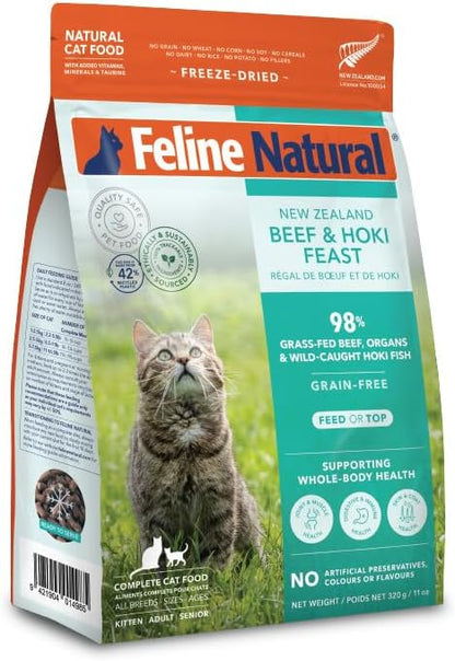 フィーラインナチュラル フリーズドライ キャットフード ビーフ&ホキ(白身魚) 320g