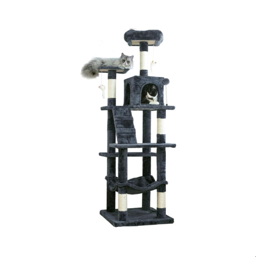 Mwpo キャットタワー ハンモック 多頭飼い 人気 据え置き スリム設計 大きいハンモック ダークグレー 多頭飼い (高さ162cm) 130C