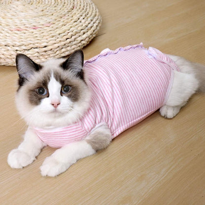 術後服 猫用 ペット術後ウェア 介護服 皮膚保護 不妊手術 傷口保護 避妊 傷舐め 引っ掻き防止 手術用 男の子 女の子 兼用  S