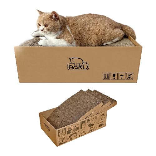 RAKU 段ボールキャットハウス天板替え ３枚セット 猫爪とぎ板 2in1多機能 高密度段ボール 厚い 両面使用可能 収納簡単 交換可能 箱型 猫ベッド (替え天板)