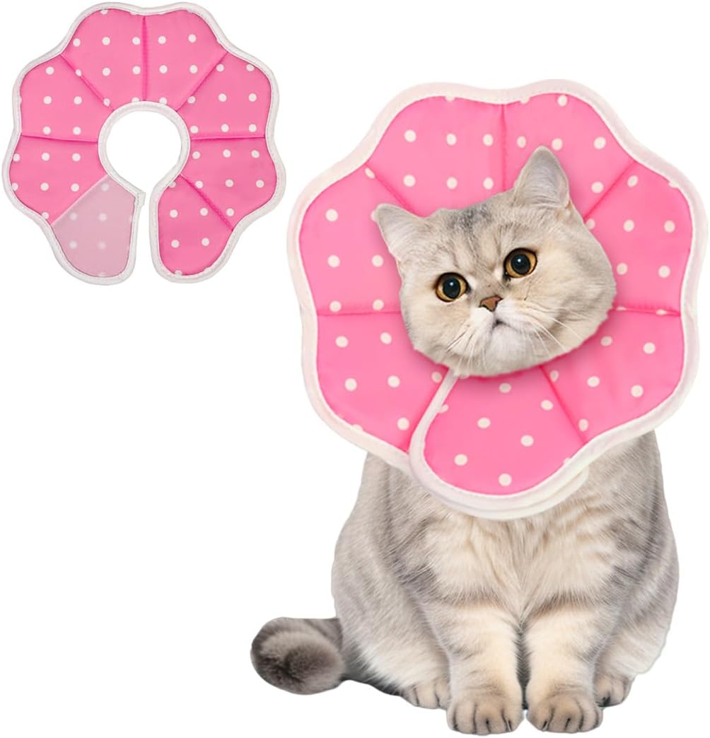 エリザベスカラー ソフトエリザベスカラー 小型犬用 猫用 ペット 軽量 ソフト 簡単装着 術後傷口保護 傷舐め防止 引っ掻き防止 (ピンク水玉)
