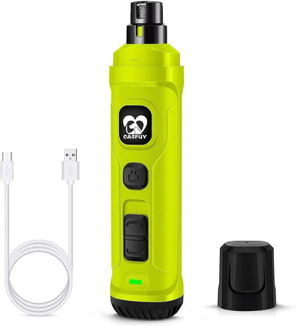 Casfuy犬爪切り電動ー 2つのLEDライト付き - 新バージョン 2スピード 強力な電動ペット用爪切り プロフェッショナル 静かで痛みのない足のグルーミングとスムージング 小中大型犬と猫用