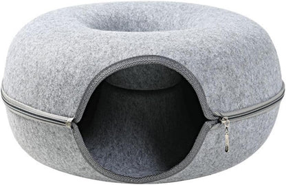 60*28CM 猫ドーナツ 猫用ベッド ねこちぐら キャットドーナツ 猫トンネル 取り外し可能 洗える猫用ベッド 小型犬に適したベッド 屋内用 猫トンネル (グレーL)
