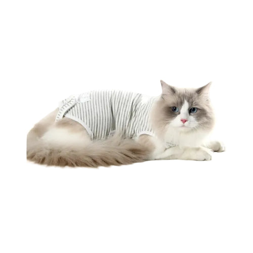 術後服 猫用 ペット術後ウェア 介護服 皮膚保護 不妊手術 傷口保護 避妊 傷舐め 引っ掻き防止 手術用 男の子 女の子 兼用  M