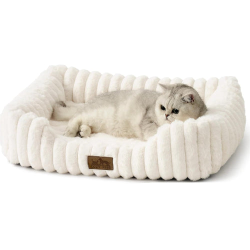 COZY KISS 犬 猫 ベッド 整形外科用 体圧分散 老犬介護 洗える長方形ペットベッド 滑り止め底 寒さ対策 室内ペット用 柔らかく落ち着く猫 子犬用ベッド 四季適用 (クリーム)