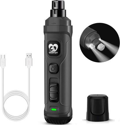 Casfuy犬爪切り電動ー 2つのLEDライト付き - 新バージョン 2スピード 強力な電動ペット用爪切り プロフェッショナル 静かで痛みのない足のグルーミングとスムージング 小中大型犬と猫用