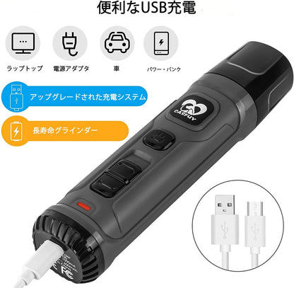 Casfuy犬爪切り電動ー 2つのLEDライト付き - 新バージョン 2スピード 強力な電動ペット用爪切り プロフェッショナル 静かで痛みのない足のグルーミングとスムージング 小中大型犬と猫用