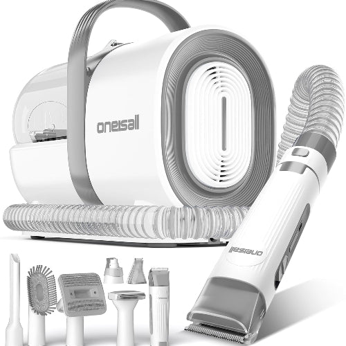 【ブラシと掃除機一体型】Oneisall 犬 バリカン 吸引式 7 in 1 多機能 犬 猫美容器/ペット用掃除機 付きブラシ/ペットグルーミングセット/電動バリカン/犬 猫用品/抜け毛対策（grey）