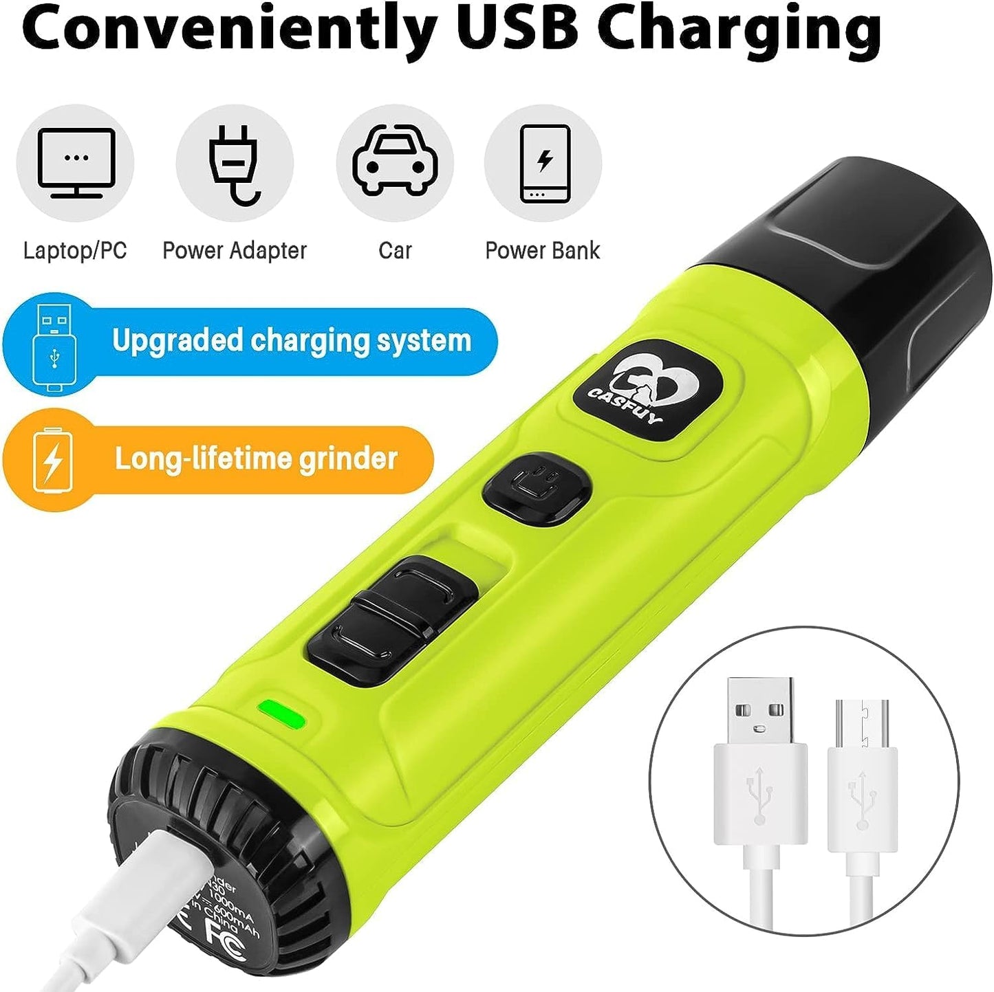 Casfuy犬爪切り電動ー 2つのLEDライト付き - 新バージョン 2スピード 強力な電動ペット用爪切り プロフェッショナル 静かで痛みのない足のグルーミングとスムージング 小中大型犬と猫用