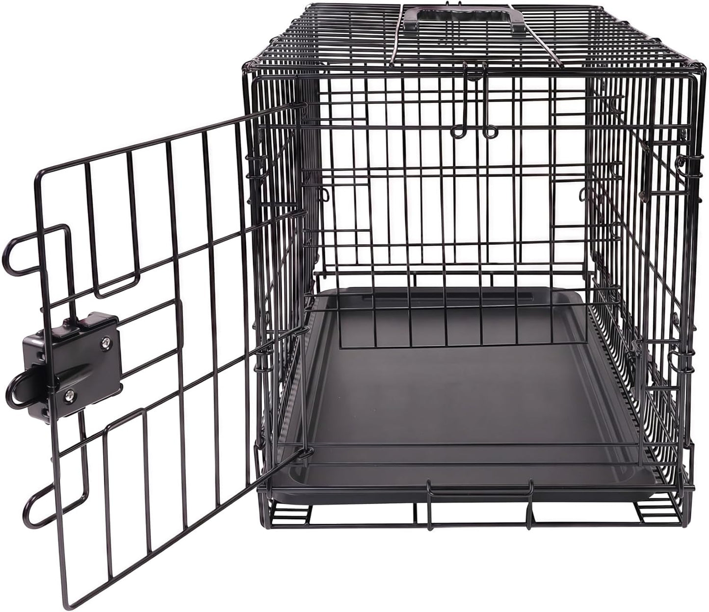 ベーシック 犬 ペットケージ 折り畳み式 トレー付き シングルドア（ ブラック）