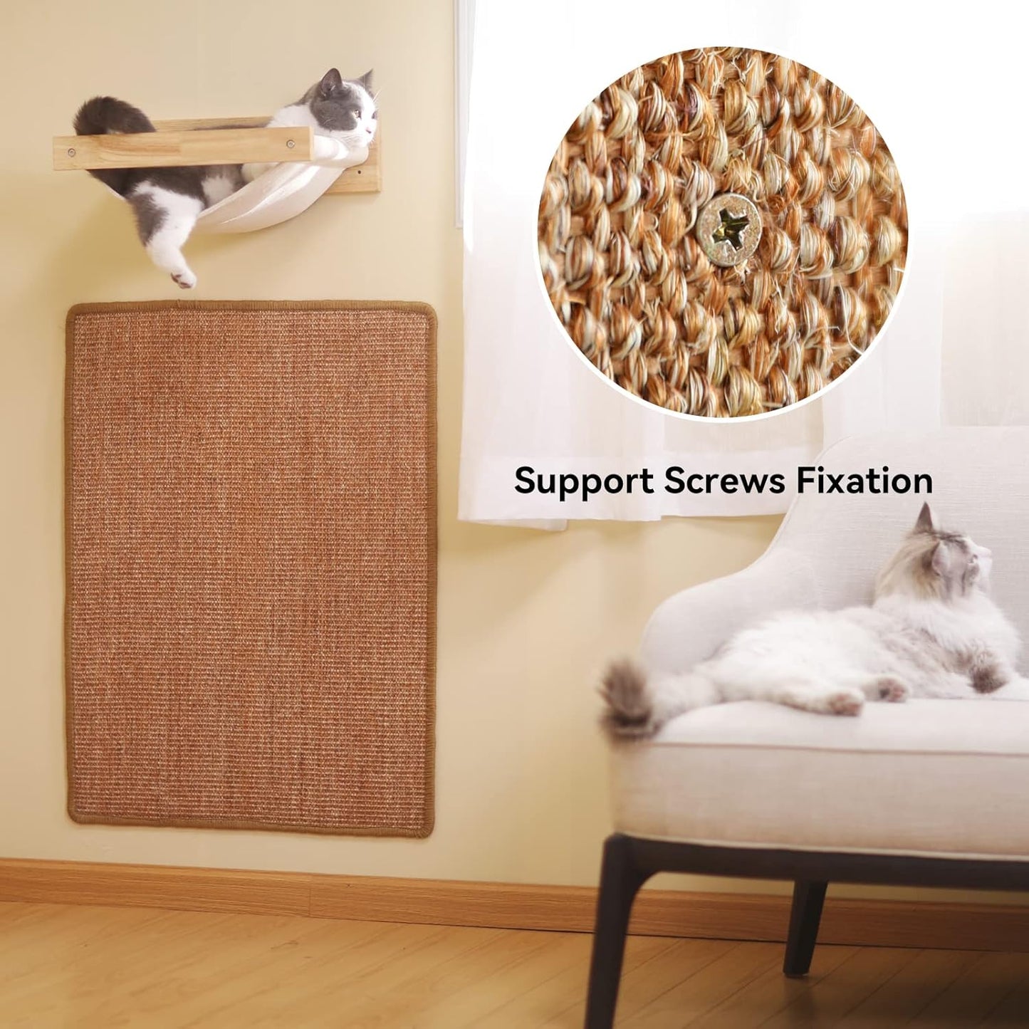 FUKUMARU 猫用スクラッチャーマット、サイズ40CM * 60CM、猫用爪とぎマット、猫、猫用、爪とぎ、マット、高密度 天然サイザル麻製、猫用おもちゃ、おもちゃ 、家具やソファの保護に