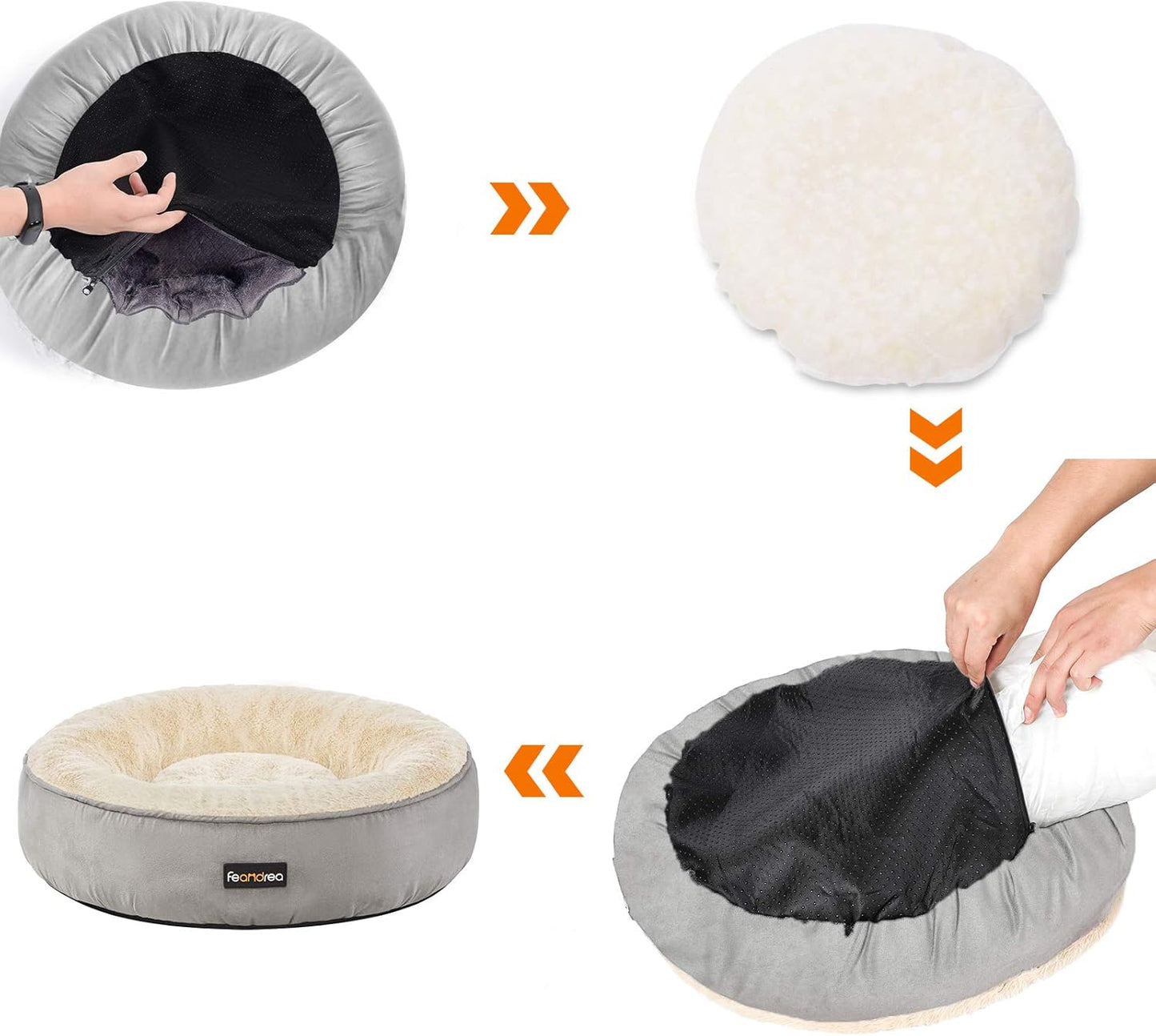 FEANDREA 犬 ベッド ペットベッド 猫 犬クッション ふわふわ 滑り止め 洗える ペットソファー 可愛いドーナツ型 中小型犬用 マット PGW050G01