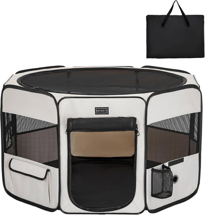 petsfit ペットサークル 折りたたみ 軽量 八角形 収納バッグ付き メッシュトップ 飛び出し防止設計 しっかり 室内 屋外 キャンプ 旅行 猫 犬 洗える 多用途