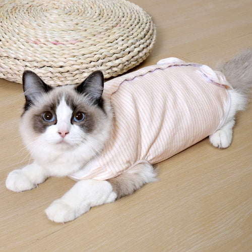 術後服 猫用 ペット術後ウェア 介護服 皮膚保護 不妊手術 傷口保護 避妊 傷舐め 引っ掻き防止 手術用 男の子 女の子 兼用 オレンジ L