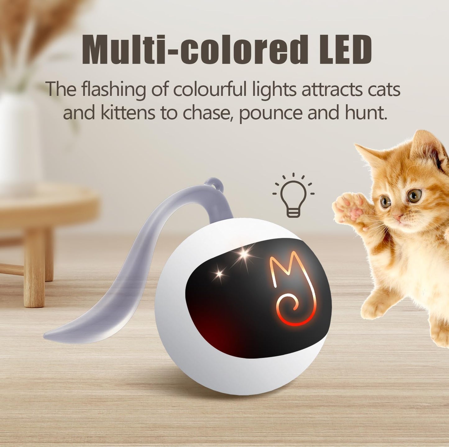 ミギポーズ（Migipaws） 猫 おもちゃ 自動 ねこのおもちゃ しっぽ付き 電動 人気 一人遊び ネコ 遊び道具 cat toy 室内用 猫運動不足解消グッズ 羽根とぬいぐるみ付き おいかけっボール（ホワイト）