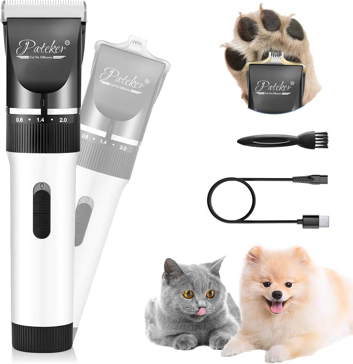 【正規品】【20年プロトリマー推奨】Pateker 犬バリカン 猫 バリカン | ペット用 ン 静音・軽量 電動 | 全身トリミング（背中・お腹・胸元・首周り・四肢など）| 小型犬から大型犬まで対応 | 猫・小動物対応| 人間工学デザイン | 充電式コードレス | 初心者向け日本語説明書付き