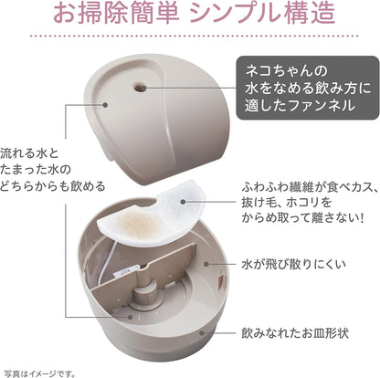 ジェックス ピュアクリスタル ミューティー 猫用 950mL ムーングレー フィルター式給水器 USB電源 静音 フィルター付き