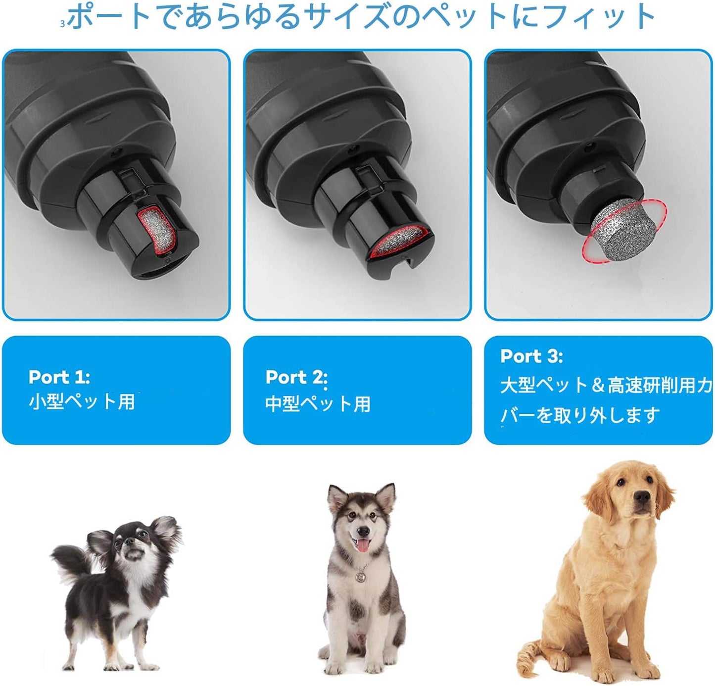 Casfuy犬爪切り電動ー 2つのLEDライト付き - 新バージョン 2スピード 強力な電動ペット用爪切り プロフェッショナル 静かで痛みのない足のグルーミングとスムージング 小中大型犬と猫用