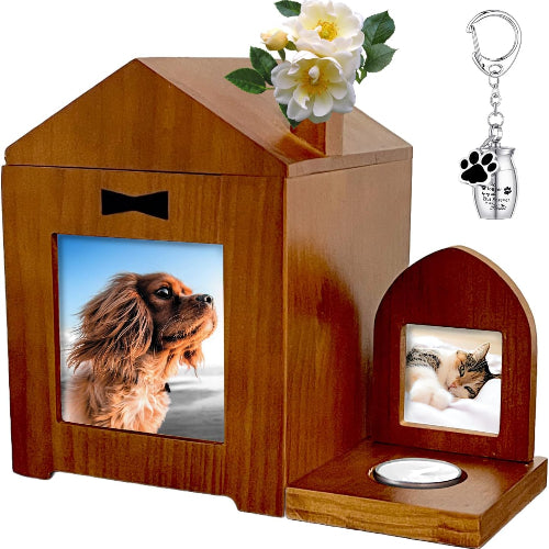 heizi ペット 仏壇 骨壷 メモリアルボックス 供養 遺骨 入れ 犬 猫 写真 ペンダント 付き (幅15cm)