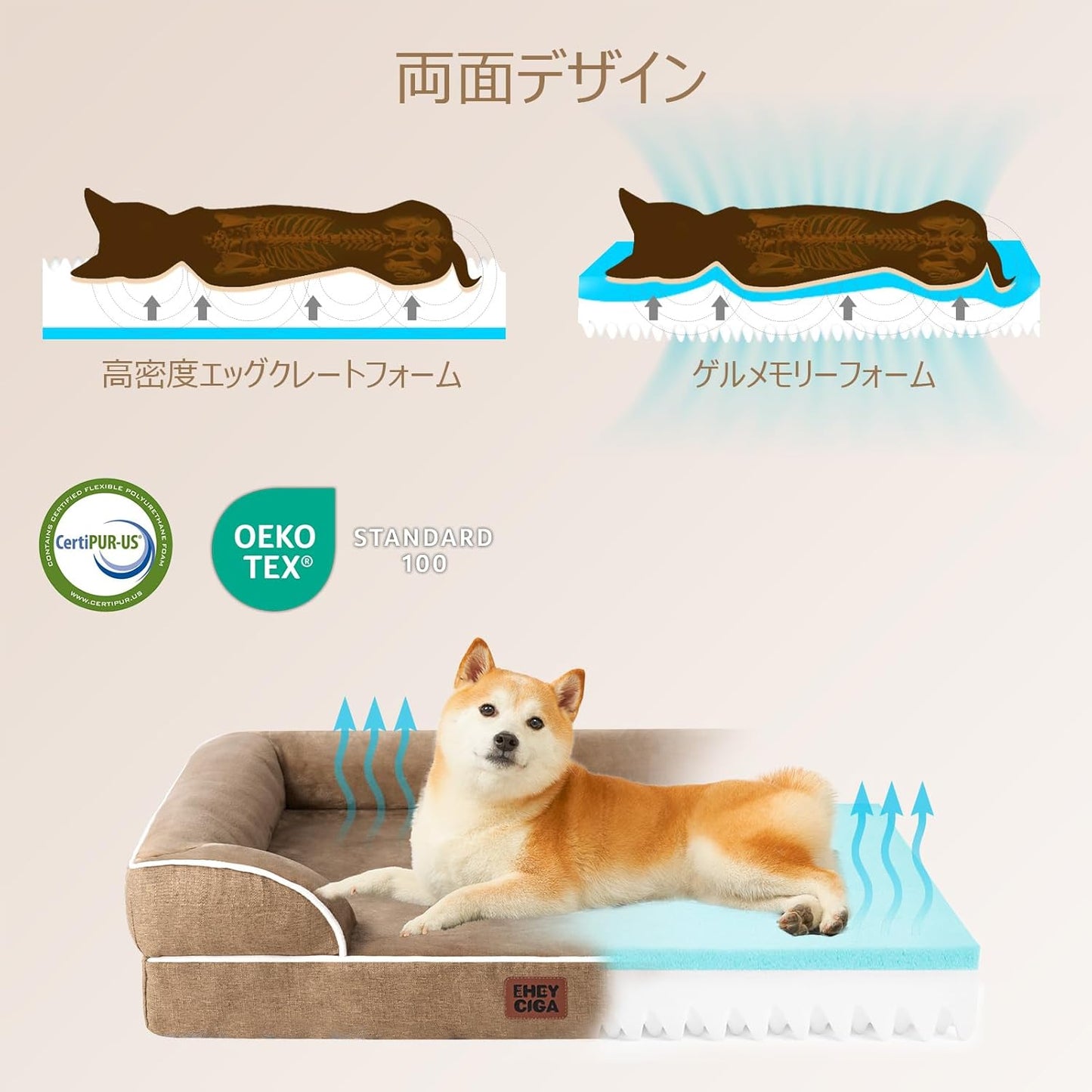 EHEYCIGA 犬 ベッド 冬 ペットベッド 防水 猫 ベッド 洗える 犬用 クッション 高反発 取り外せるカバー 滑り止め オールシーズン 小型犬 中型犬