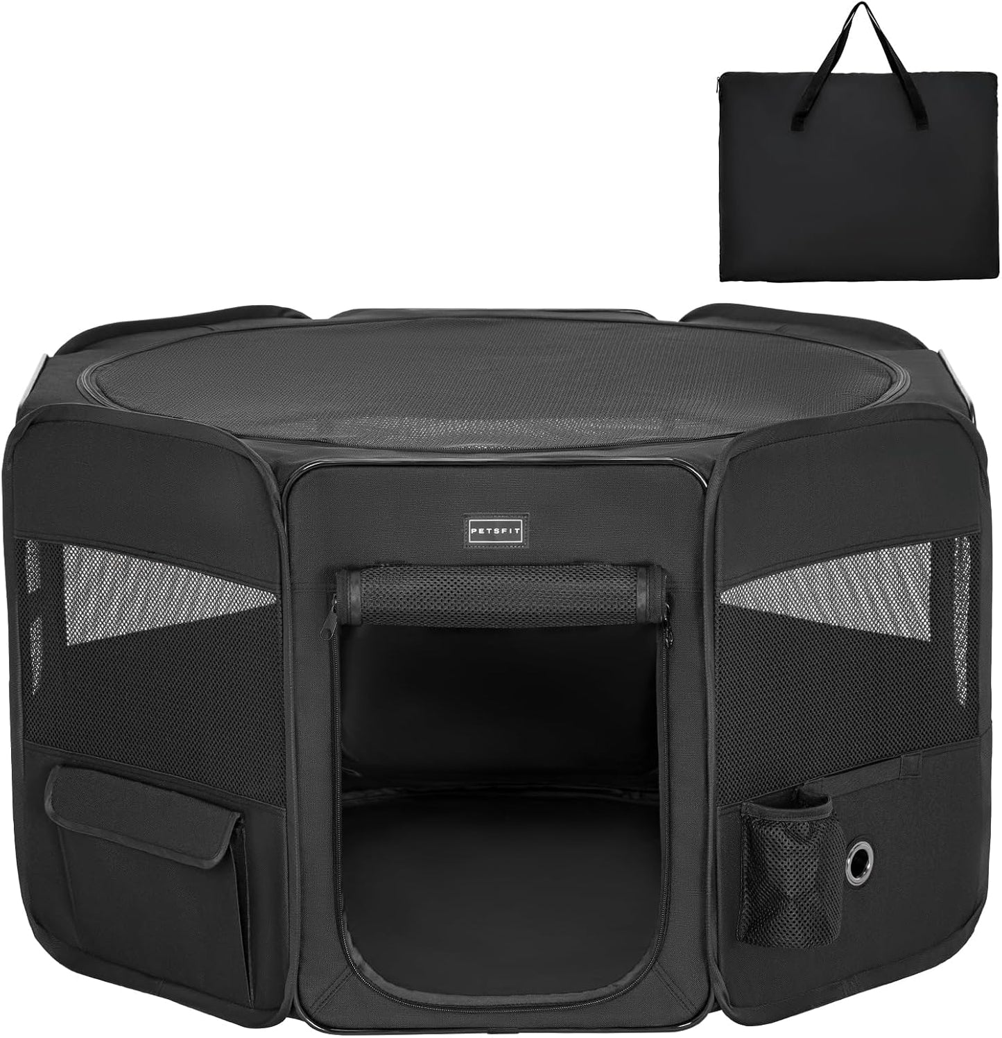 petsfit ペットサークル 折りたたみ 軽量 八角形 収納バッグ付き メッシュトップ 飛び出し防止設計 しっかり 室内 屋外 キャンプ 旅行 猫 犬 洗える 多用途