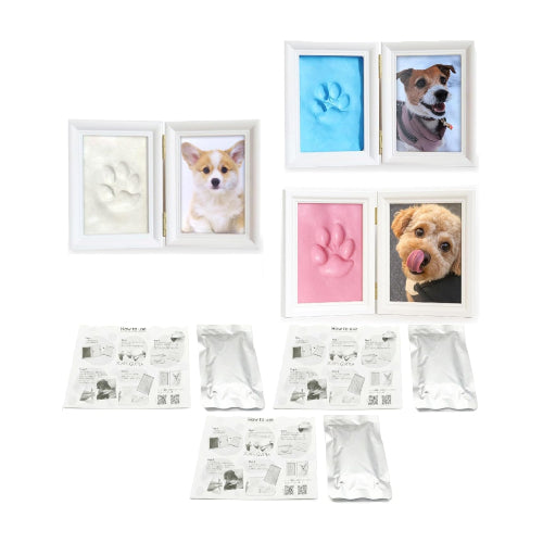 (エスネット) 動物看護士 監修 ペット メモリアル フォト フレーム 写真 立て 幅 23cm 高さ 15cm 手形 足型 粘土 付き SN-285-PF (白+青+ピンク)