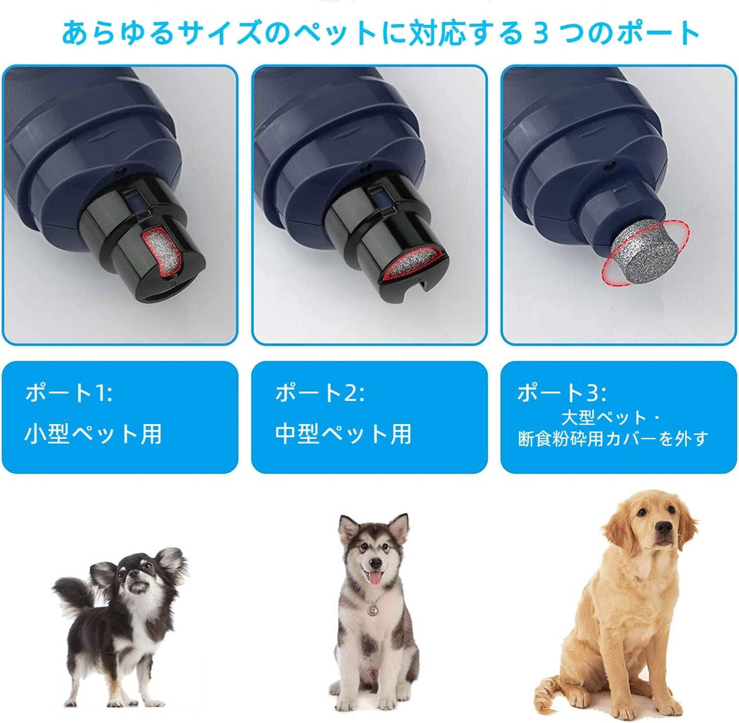 Casfuy犬爪切り電動ー 2つのLEDライト付き - 新バージョン 2スピード 強力な電動ペット用爪切り プロフェッショナル 静かで痛みのない足のグルーミングとスムージング 小中大型犬と猫用