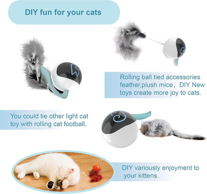 ミギポーズ（Migipaws） 猫 おもちゃ 自動 ねこのおもちゃ しっぽ付き 電動 人気 一人遊び ネコ 遊び道具 cat toy 室内用 猫運動不足解消グッズ 羽根とぬいぐるみ付き おいかけっボール（ホワイト）