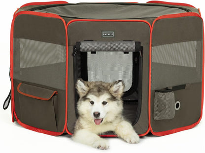 petsfit ペットサークル 折りたたみ 軽量 八角形 収納バッグ付き メッシュトップ 飛び出し防止設計 しっかり 室内 屋外 キャンプ 旅行 猫 犬 洗える 多用途