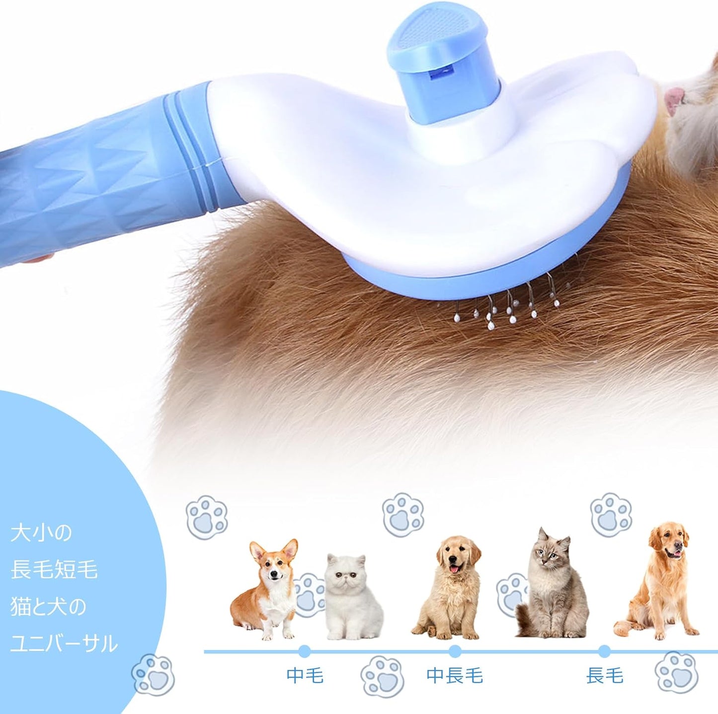 【正規品】SanMori ペット用 痛くない ヒーリングブラシ スリッカーブラシ 長毛・短毛種 くし ワンマッサージしながら抜け毛除去 ボタンを押して抜け毛が簡単に取れる ペットグルーミングブラシ 猫・犬兼用(グレー)
