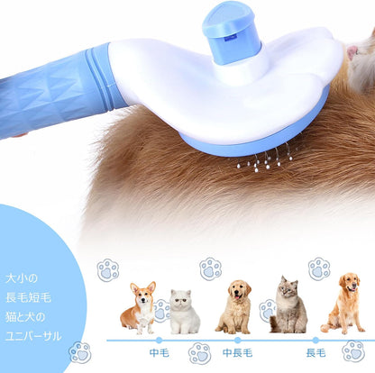 【正規品】SanMori ペット用 痛くない ヒーリングブラシ スリッカーブラシ 長毛・短毛種 くし ワンマッサージしながら抜け毛除去 ボタンを押して抜け毛が簡単に取れる ペットグルーミングブラシ 猫・犬兼用(グレー)