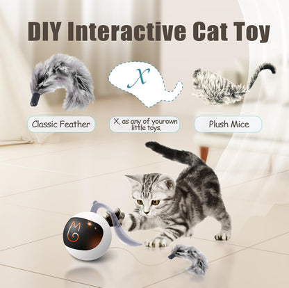 ミギポーズ（Migipaws） 猫 おもちゃ 自動 ねこのおもちゃ しっぽ付き 電動 人気 一人遊び ネコ 遊び道具 cat toy 室内用 猫運動不足解消グッズ 羽根とぬいぐるみ付き おいかけっボール（ホワイト）