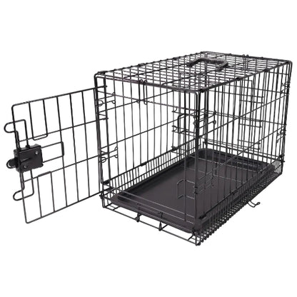 ベーシック 犬 ペットケージ 折り畳み式 トレー付き シングルドア（ ブラック）