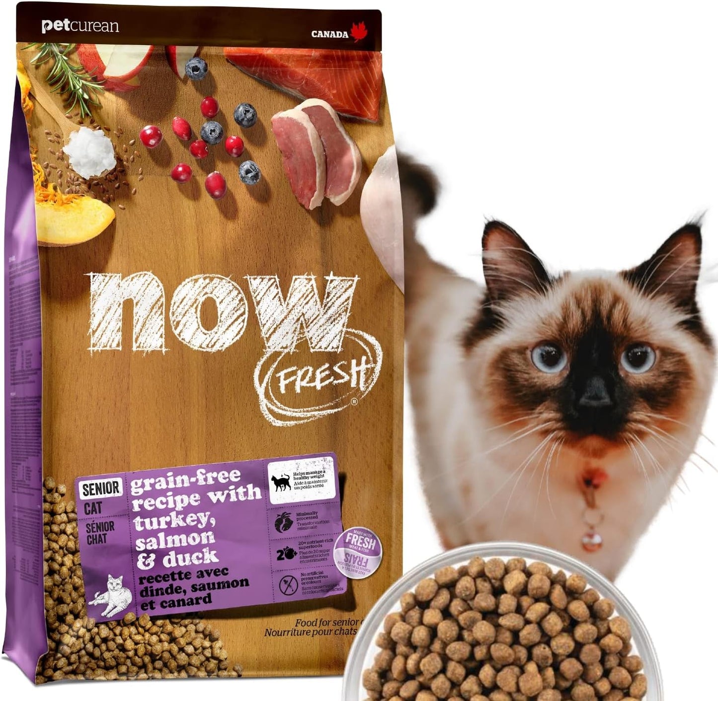 【猫ちゃんにやさしい新鮮素材】 ナウフレッシュ シニア 体重管理 丸粒 1.36kg キャットフード (ターキー＆サーモン＆ダック) グレインフリー ミールフリー NOW FRESH