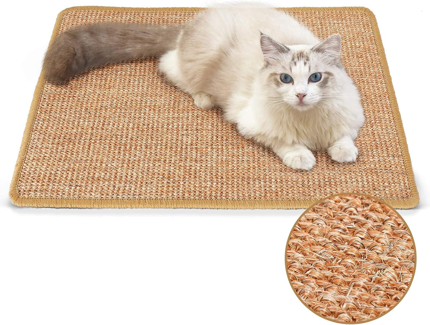 FUKUMARU 猫用スクラッチャーマット、サイズ40CM * 60CM、猫用爪とぎマット、猫、猫用、爪とぎ、マット、高密度 天然サイザル麻製、猫用おもちゃ、おもちゃ 、家具やソファの保護に