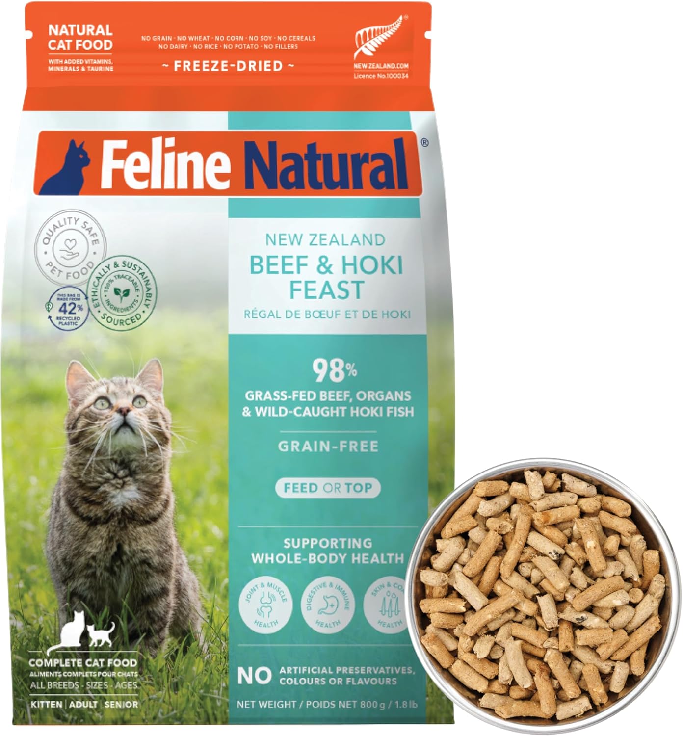フィーラインナチュラル フリーズドライ キャットフード ビーフ&ホキ(白身魚) 320g