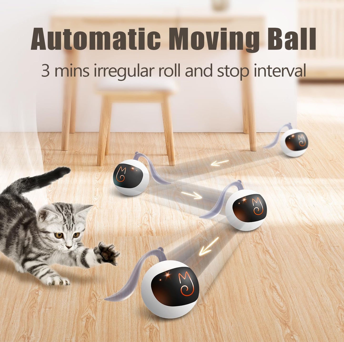 ミギポーズ（Migipaws） 猫 おもちゃ 自動 ねこのおもちゃ しっぽ付き 電動 人気 一人遊び ネコ 遊び道具 cat toy 室内用 猫運動不足解消グッズ 羽根とぬいぐるみ付き おいかけっボール（ホワイト）