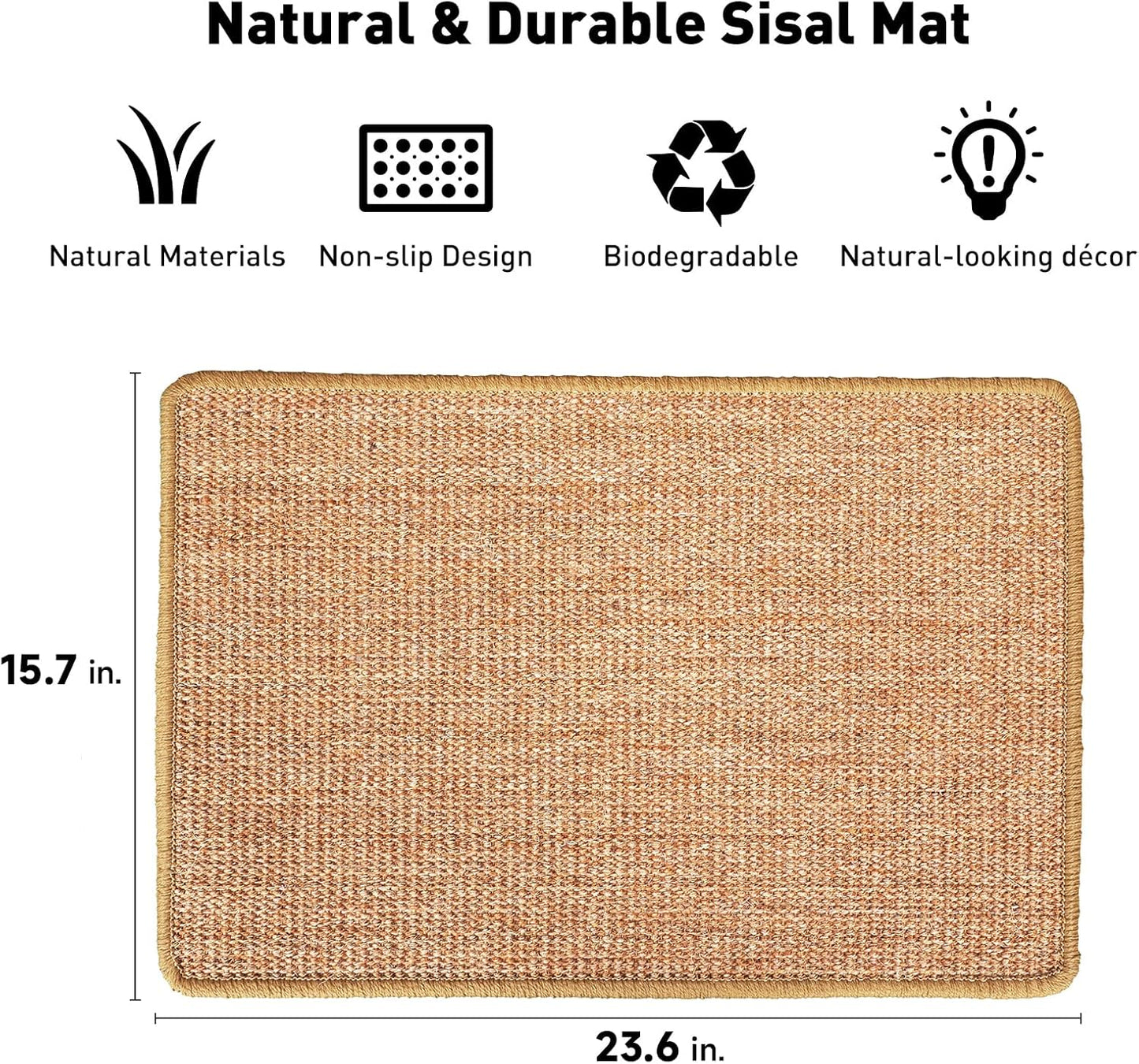 FUKUMARU 猫用スクラッチャーマット、サイズ40CM * 60CM、猫用爪とぎマット、猫、猫用、爪とぎ、マット、高密度 天然サイザル麻製、猫用おもちゃ、おもちゃ 、家具やソファの保護に