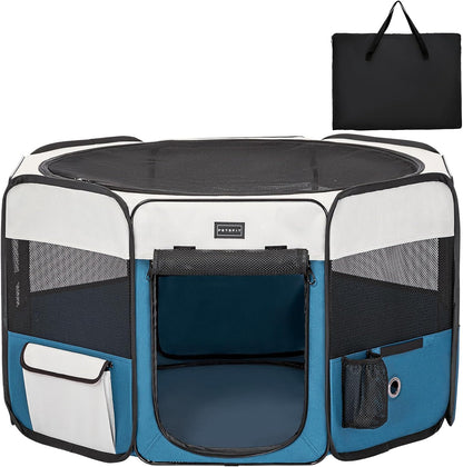 petsfit ペットサークル 折りたたみ 軽量 八角形 収納バッグ付き メッシュトップ 飛び出し防止設計 しっかり 室内 屋外 キャンプ 旅行 猫 犬 洗える 多用途