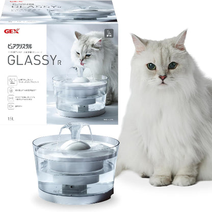 ジェックス ピュアクリスタル グラッシーR 猫用 1.5L フィルター式給水器 コードレスポンプ&タンク USB電源 静音ポンプ フィルター付き