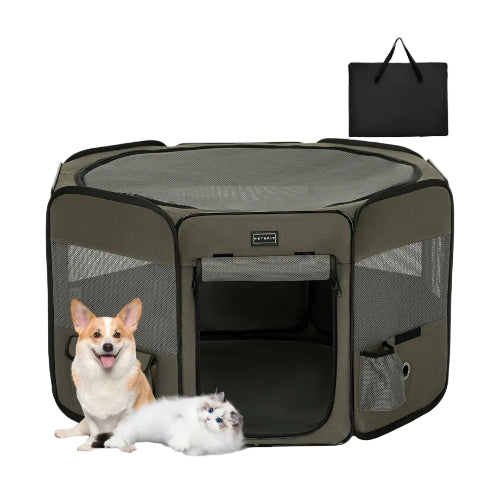petsfit ペットサークル 折りたたみ 軽量 八角形 収納バッグ付き メッシュトップ 飛び出し防止設計 しっかり 室内 屋外 キャンプ 旅行 猫 犬 洗える 多用途