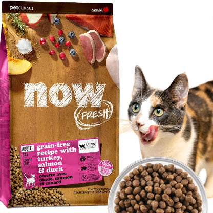 【新鮮な生肉・野菜・フルーツたっぷり!】 ナウフレッシュ 成猫用 丸粒 1.36kg キャットフード (ターキー＆サーモン＆ダック) アダルト グレインフリー ミールフリー NOW FRESH