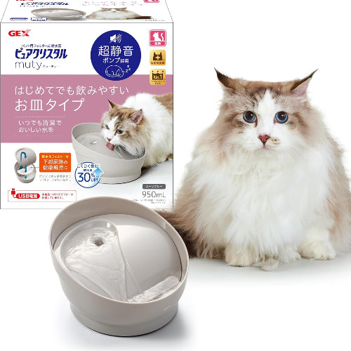 ジェックス ピュアクリスタル ミューティー 猫用 950mL ムーングレー フィルター式給水器 USB電源 静音 フィルター付き