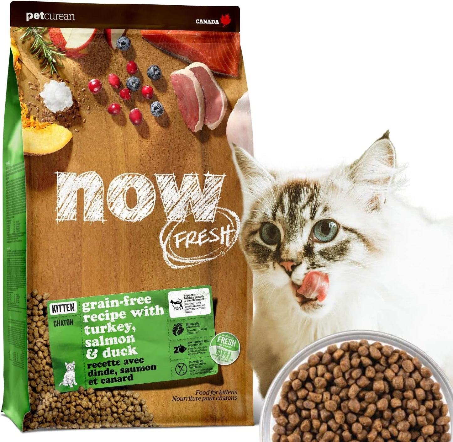 【新鮮な生肉・野菜・フルーツたっぷり!】 ナウフレッシュ 子猫用 丸粒 1.36kg キャットフード (ターキー＆サーモン＆ダック) キトン グレインフリー ミールフリー NOW FRESH